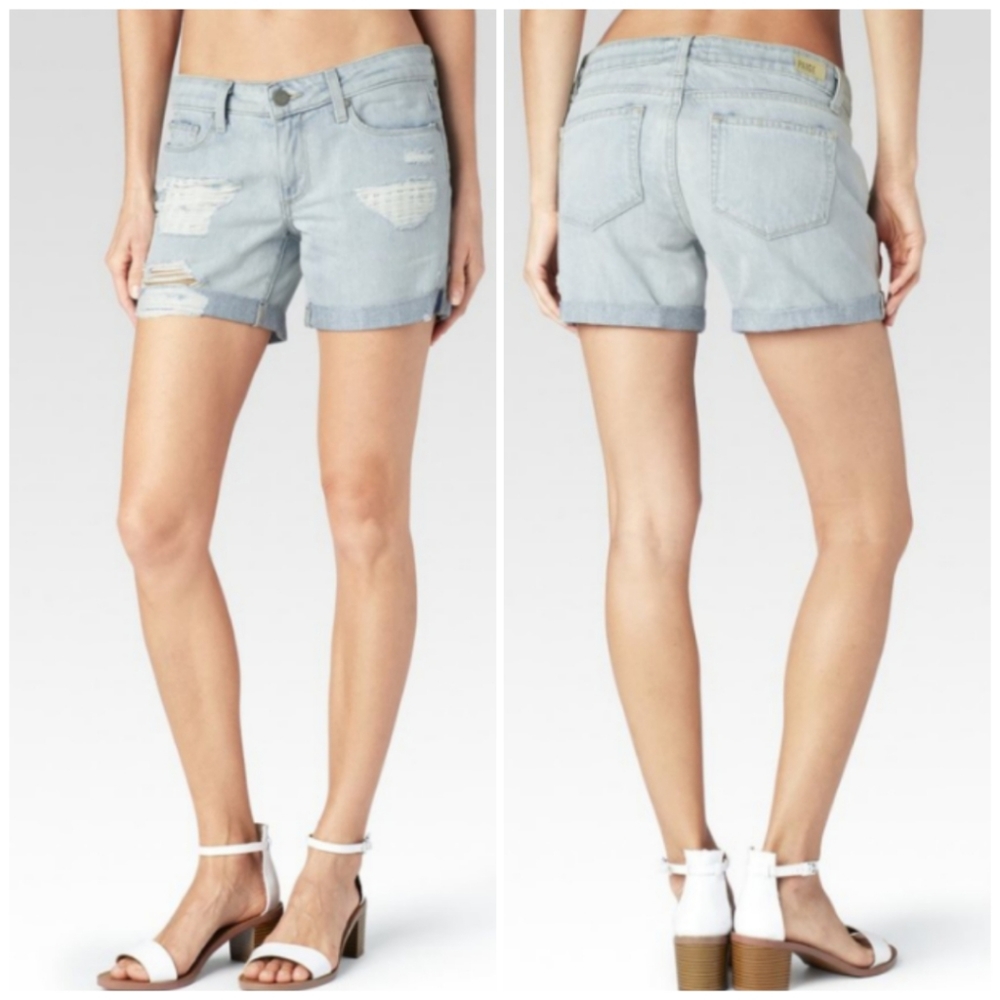 Paige Grant Denim Shorts Distressed Cuffed Hem Light Wash Casual Size 25